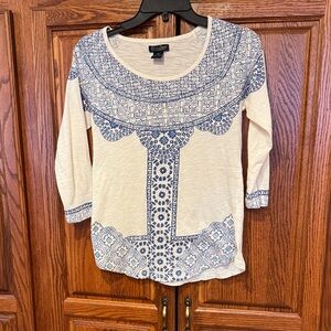 Lucky Brand Blue and Cream Long Sleeve Top